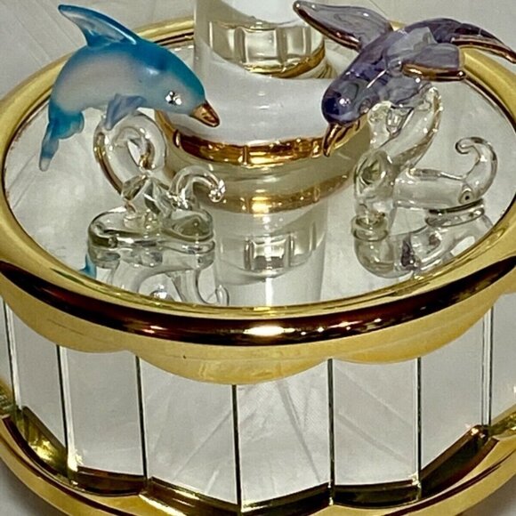Hand Crafted Mirrored Glass Art Musical Dolphin Seagal & Light Tower Figurines - Picture 2 of 11